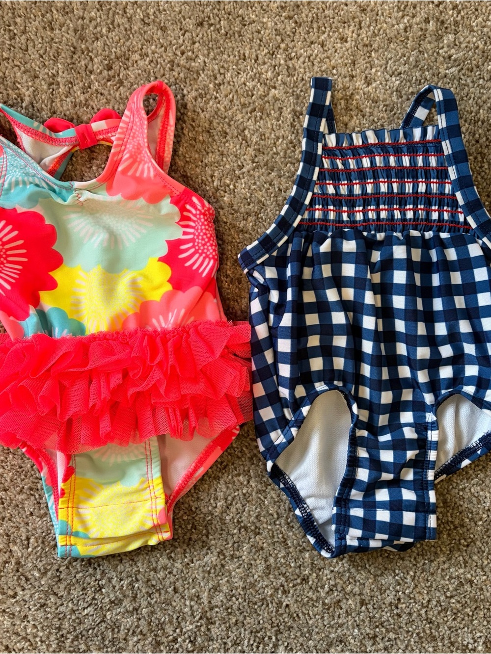 Floral Ruffle and blue gingham One-Piece Swimsuit bundle